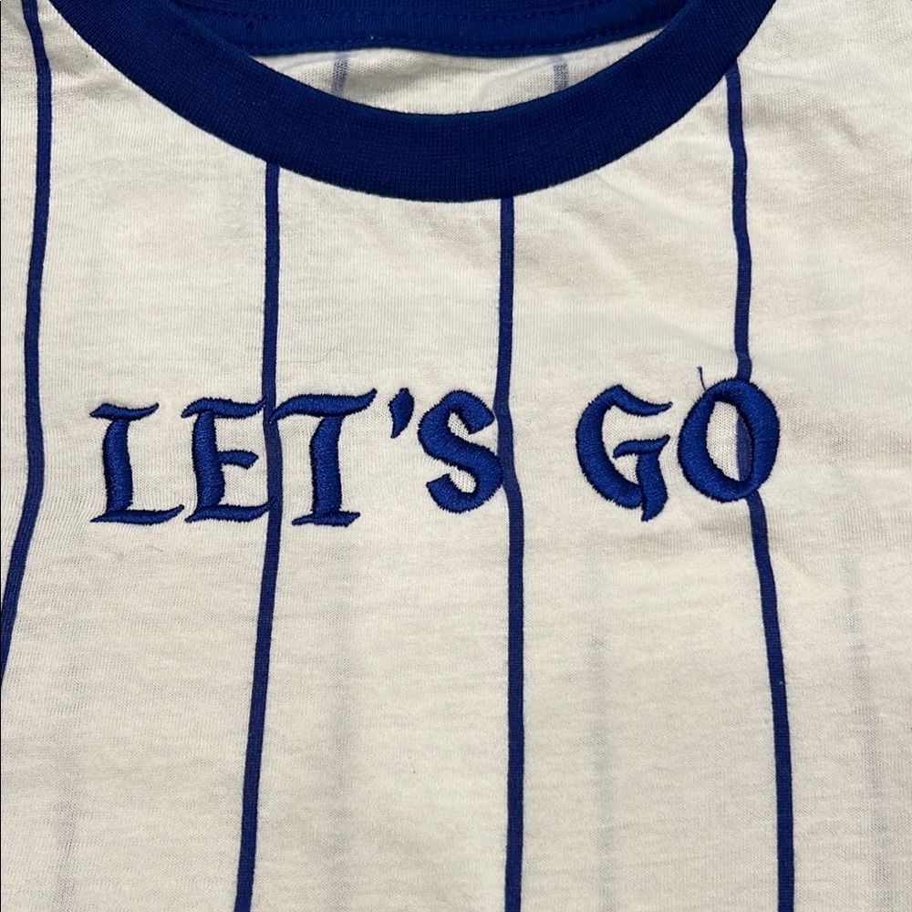 Ringer t shirt embroidered let’s go baseball skateboard tee size 10/12 striped
